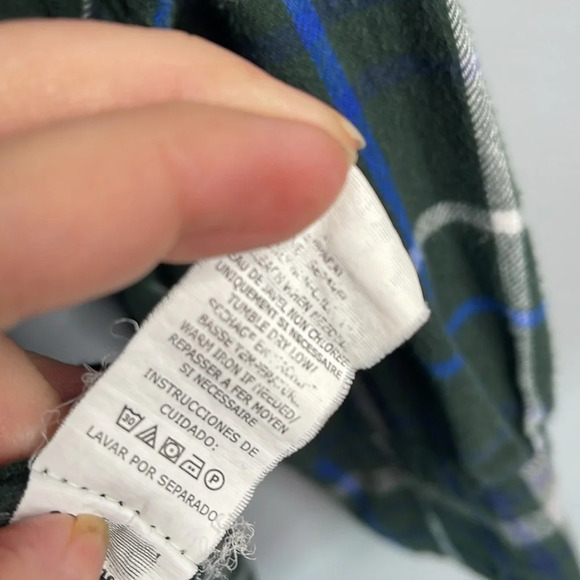 CHAPS Mens Plaid Flannel Button Down Shirt Green Navy Long Sleeve Pocket Logo L - Picture 12 of 14